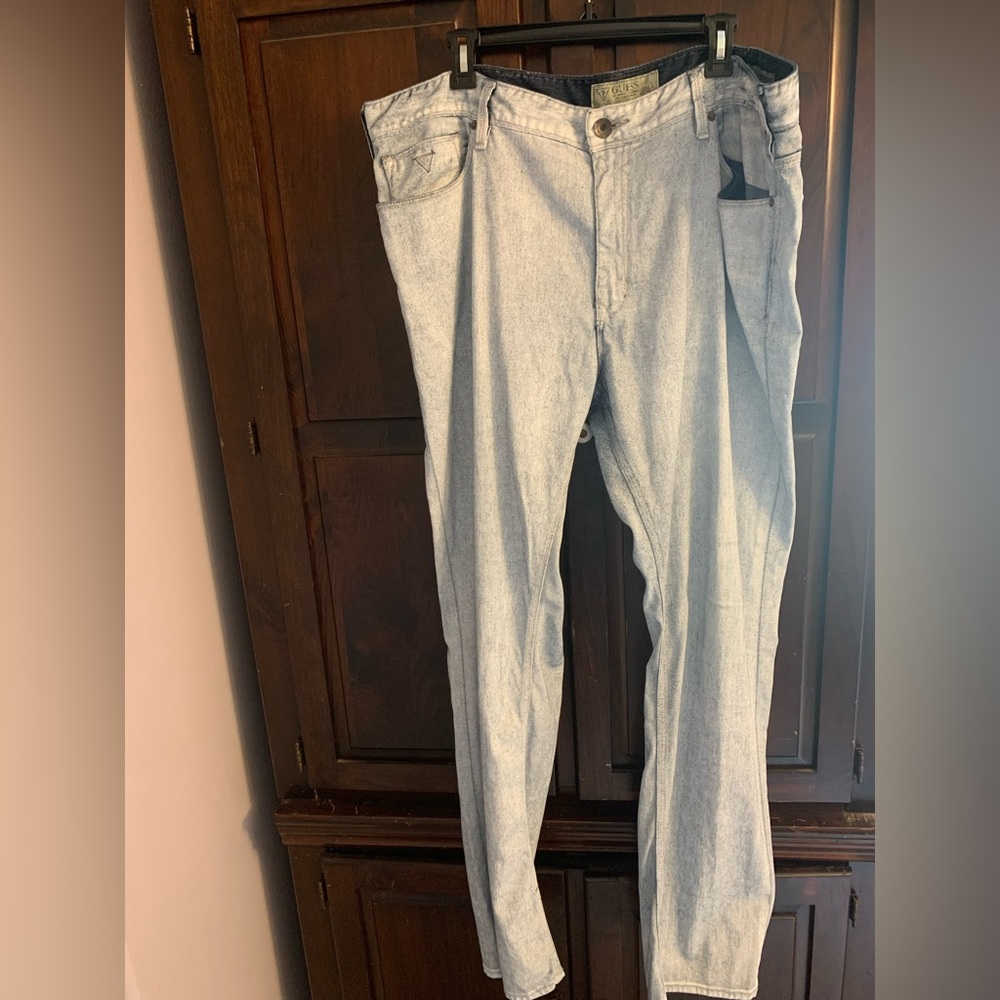 42x33 Guess jeans men Pants Painted White Denim Slim Straight Lincoln Hipster